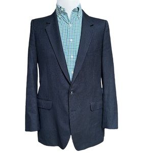 Yyes Saint Laurent Mens Vintage Navy Blue Wool Two Button Pinstripe Blazer Sz40R